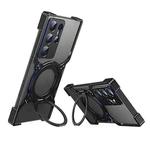 For Samsung Galaxy S24 Ultra 5G Mechanical Arm Borderless MagSafe Holder Metal Phone Case(Black Blue)