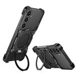 For Samsung Galaxy S24+ 5G Mechanical Arm Borderless MagSafe Holder Metal Phone Case(Black Silver)