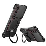 For Samsung Galaxy S24 5G Mechanical Arm Borderless MagSafe Holder Metal Phone Case(Black Red)