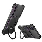 For Samsung Galaxy S25+ 5G Mechanical Arm Borderless MagSafe Holder Metal Phone Case(Black Purple)