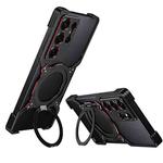 For Samsung Galaxy S25 Ultra 5G Mechanical Arm Borderless MagSafe Holder Metal Phone Case(Black Red)