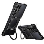 For Samsung Galaxy S25 Ultra 5G Mechanical Arm Borderless MagSafe Holder Metal Phone Case(Black Silver)