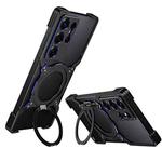 For Samsung Galaxy S25 Ultra 5G Mechanical Arm Borderless MagSafe Holder Metal Phone Case(Black Blue)