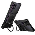 For Samsung Galaxy S25 Ultra 5G Mechanical Arm Borderless MagSafe Holder Metal Phone Case(Black Purple)