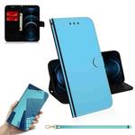 For iPhone 12 Pro Max Imitated Mirror Surface Horizontal Flip Leather Case with Holder & Card Slots & Wallet & Lanyard(Blue)