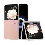 For Honor Magic V Flip ABEEL Three Parts Frosted Translucent Frame PU Leather Full Coverage Phone Case(Light Pink)