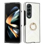 For Samsung Galaxy Z Fold4 V-shaped Folding Phone Case with Rotating Ring(White)