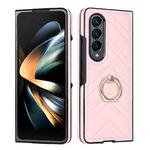 For Samsung Galaxy Z Fold4 V-shaped Folding Phone Case with Rotating Ring(Pink)