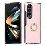 For Samsung Galaxy Z Fold6 V-shaped Folding Phone Case with Rotating Ring(Pink)