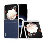 For Honor Magic V Flip ABEEL Three Parts Frosted Translucent Frame Genuine Leather Luolai Series Phone Case(Dark Blue)