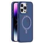 For iPhone 14 Pro Skin Feel Frosted MagSafe Magnetic Rotating Holder Phone Case(Dark Blue)