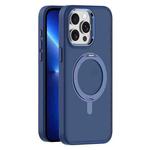 For iPhone 13 Pro Max Skin Feel Frosted MagSafe Magnetic Rotating Holder Phone Case(Dark Blue)