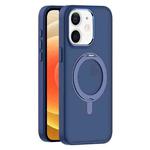 For iPhone 12 Skin Feel Frosted MagSafe Magnetic Rotating Holder Phone Case(Dark Blue)