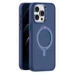 For iPhone 12 Pro Max Skin Feel Frosted MagSafe Magnetic Rotating Holder Phone Case(Dark Blue)