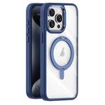 For iPhone 15 Pro Transparent MagSafe Magnetic Rotating Holder Phone Case(Dark Blue)