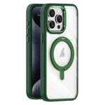 For iPhone 15 Pro Transparent MagSafe Magnetic Rotating Holder Phone Case(Dark Green)