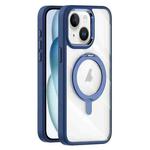 For iPhone 15 Plus Transparent MagSafe Magnetic Rotating Holder Phone Case(Dark Blue)