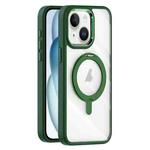 For iPhone 15 Transparent MagSafe Magnetic Rotating Holder Phone Case(Dark Green)