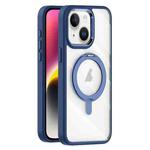 For iPhone 14 Plus Transparent MagSafe Magnetic Rotating Holder Phone Case(Dark Blue)