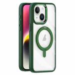 For iPhone 14 Transparent MagSafe Magnetic Rotating Holder Phone Case(Dark Green)