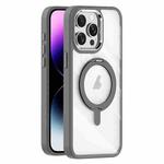 For iPhone 14 Pro Transparent MagSafe Magnetic Rotating Holder Phone Case(Light Grey)