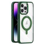 For iPhone 14 Pro Max Transparent MagSafe Magnetic Rotating Holder Phone Case(Dark Green)