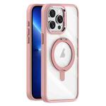 For iPhone 13 Pro Transparent MagSafe Magnetic Rotating Holder Phone Case(Pink)