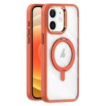 For iPhone 12 Transparent MagSafe Magnetic Rotating Holder Phone Case(Orange)