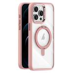 For iPhone 12 Pro Max Transparent MagSafe Magnetic Rotating Holder Phone Case(Pink)