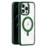 For iPhone 12 Pro Max Transparent MagSafe Magnetic Rotating Holder Phone Case(Dark Green)