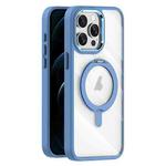 For iPhone 12 Pro Transparent MagSafe Magnetic Rotating Holder Phone Case(Light Blue)