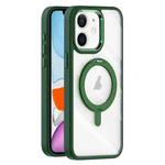 For iPhone 11 Transparent MagSafe Magnetic Rotating Holder Phone Case(Dark Green)