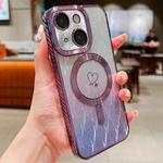 For iPhone 15 Loves Leaves Gradient Glitter Carbon Fiber Magsafe TPU Phone Case(Purple)