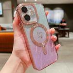 For iPhone 12 Loves Leaves Gradient Glitter Carbon Fiber Magsafe TPU Phone Case(Pink)