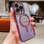 For iPhone 13 Pro Dual-Love Leaves Gradient Glitter Magsafe TPU Phone Case(Purple)