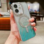 For iPhone 11 Dual-Love Leaves Gradient Glitter Magsafe TPU Phone Case(Green)