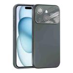 For iPhone 15 Large Window Acrylic Lens Film + Liquid Silicone Full Coverage Phone Case(Gray)