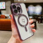 For iPhone 15 Pro Loves Carbon Fiber Clear Plated Magsafe TPU Phone Case(Purple)