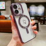 For iPhone 11 Loves Carbon Fiber Clear Plated Magsafe TPU Phone Case(Purple)