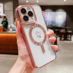 For iPhone 11 Pro Magsafe Loves Carbon Fiber Clear Plated TPU Phone Case(Rose Pink)