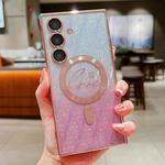 For Samsung Galaxy S25 5G Dual-Love Leaves Gradient Glitter MagSafe TPU Phone Case(Pink)