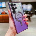For Samsung Galaxy S25 Ultra 5G Dual-Love Feather Gradient Glitter MagSafe TPU Phone Case(Purple)