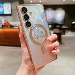 For Samsung Galaxy S25+ 5G Dual-Love Feather Gradient Glitter MagSafe TPU Phone Case(Gold)