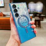 For Samsung Galaxy S25+ 5G Dual-Love Feather Gradient Glitter MagSafe TPU Phone Case(Blue)