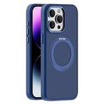 For iPhone 14 Pro Max Skin Feel Frosted MagSafe Magnetic Holder Phone Case(Dark Blue)