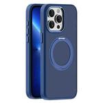 For iPhone 13 Pro Max Skin Feel Frosted MagSafe Magnetic Holder Phone Case(Dark Blue)