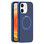 For iPhone 12 Skin Feel Frosted MagSafe Magnetic Holder Phone Case(Dark Blue)