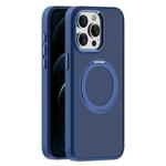 For iPhone 12 Pro Max Skin Feel Frosted MagSafe Magnetic Holder Phone Case(Dark Blue)