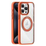 For iPhone 15 Pro Max Transparent MagSafe Magnetic Holder Phone Case(Orange)