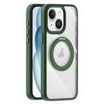 For iPhone 15 Transparent MagSafe Magnetic Holder Phone Case(Dark Green)